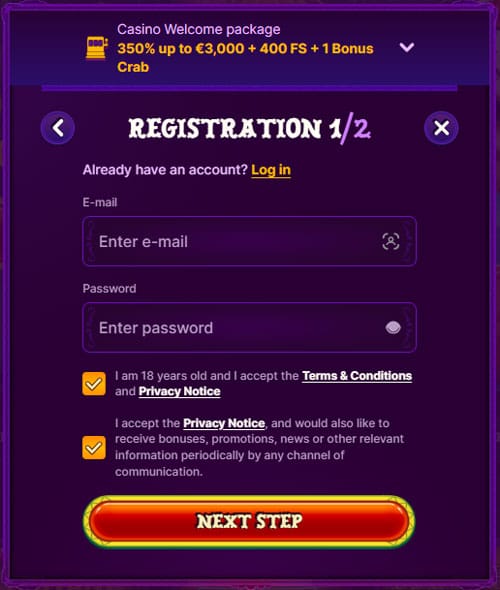 Registration at Duospin Casino