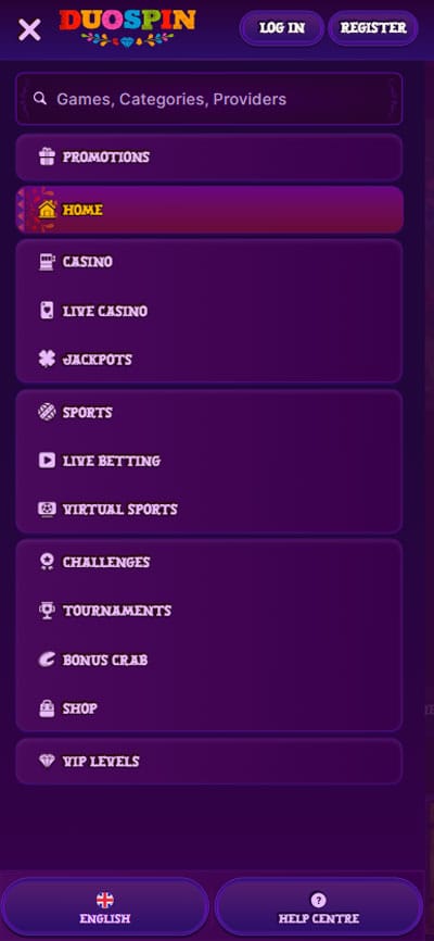 Duospin Casino Mobile Navigation